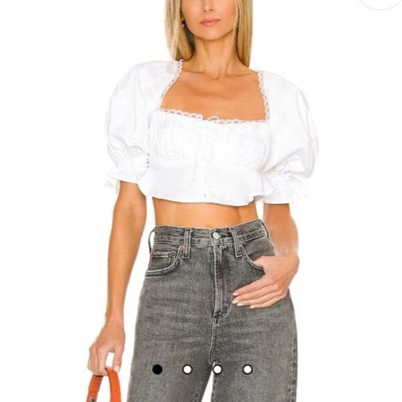 For Love And Lemons Carey Crop Poplin Top Women's Medium White Cottagecore - Picture 7 of 8